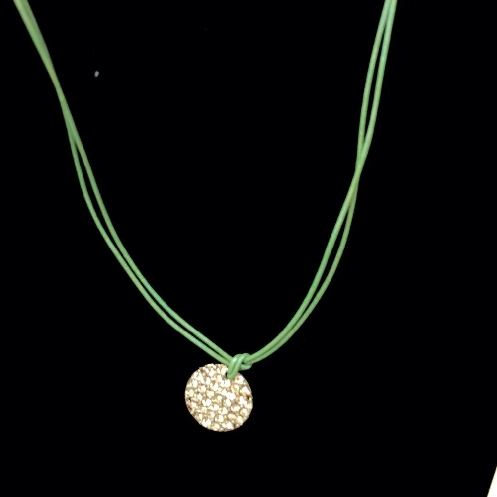 Lia Sophia Necklace‎ Aqua Corded Silver Tone Beaded Disk Spotlight